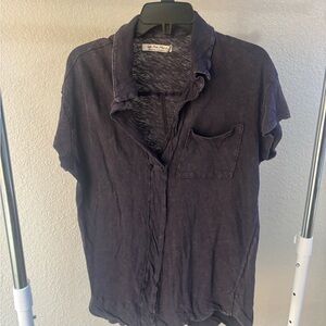 We The Free Washed Navy Short Sleeve Button Front Blouse